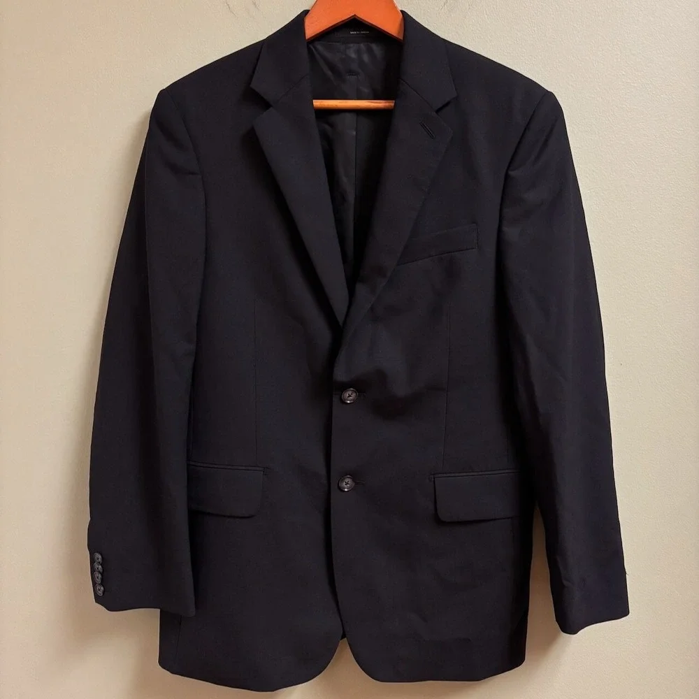 Express Mens Black Wool Blazer Size 38S Single Breasted Classic‎ Preppy